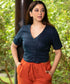 Navy Side Buttoned Linen Crop Top